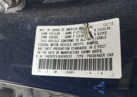 2014 Honda Accord Sport z USA, uszkodzony, nr VIN 1HGCR2F51EA098220